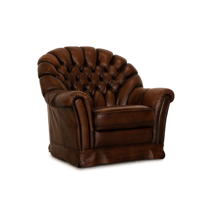 Chesterfield Leder Sessel Braun Dunkelbraun Vintage