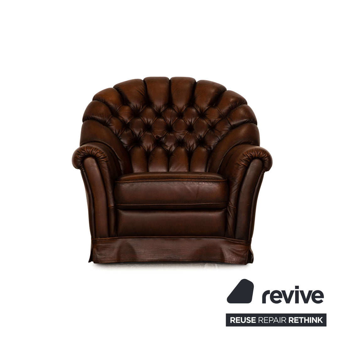 Chesterfield Leder Sessel Braun Dunkelbraun Vintage
