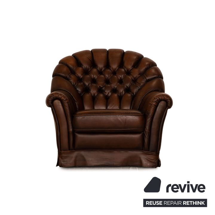 Chesterfield Leder Sessel Braun Dunkelbraun Vintage