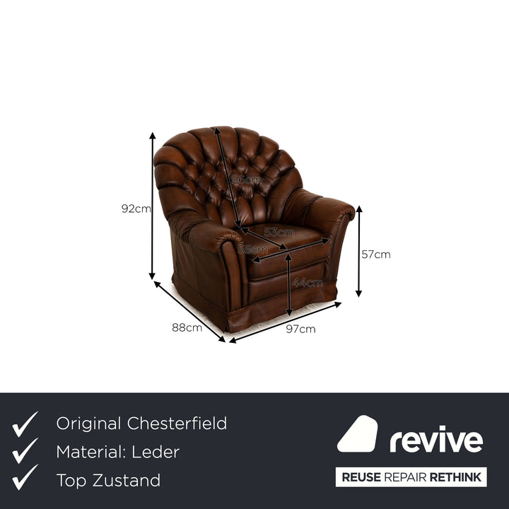 Chesterfield Leder Sessel Braun Dunkelbraun Vintage