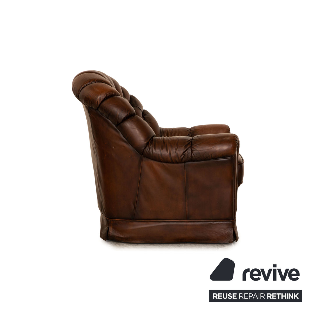 Chesterfield Leder Sessel Braun Dunkelbraun Vintage