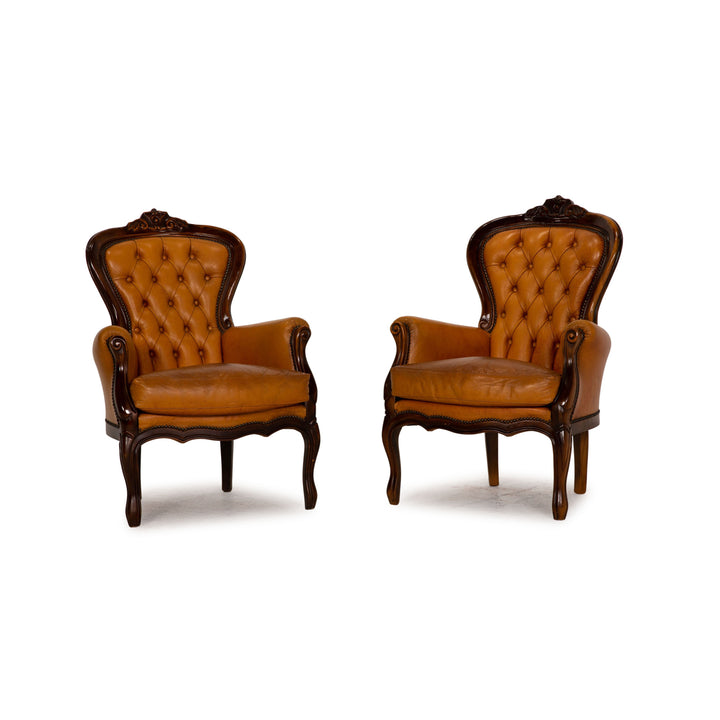 Chesterfield leather armchair set brown vintage
