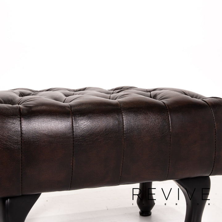 Chesterfield Leder Sessel inkl. Hocker Dunkelbraun Braun Retro Vintage #13707