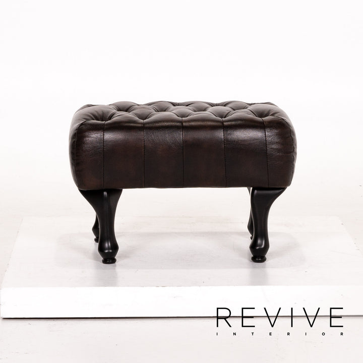 Chesterfield Leder Sessel inkl. Hocker Dunkelbraun Braun Retro Vintage #13707