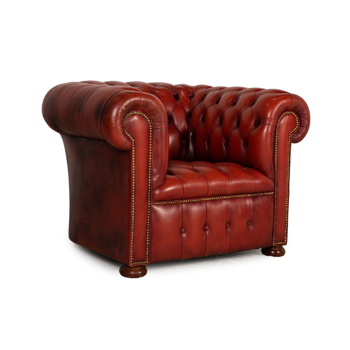 Chesterfield Leder Sessel Rot Vintage