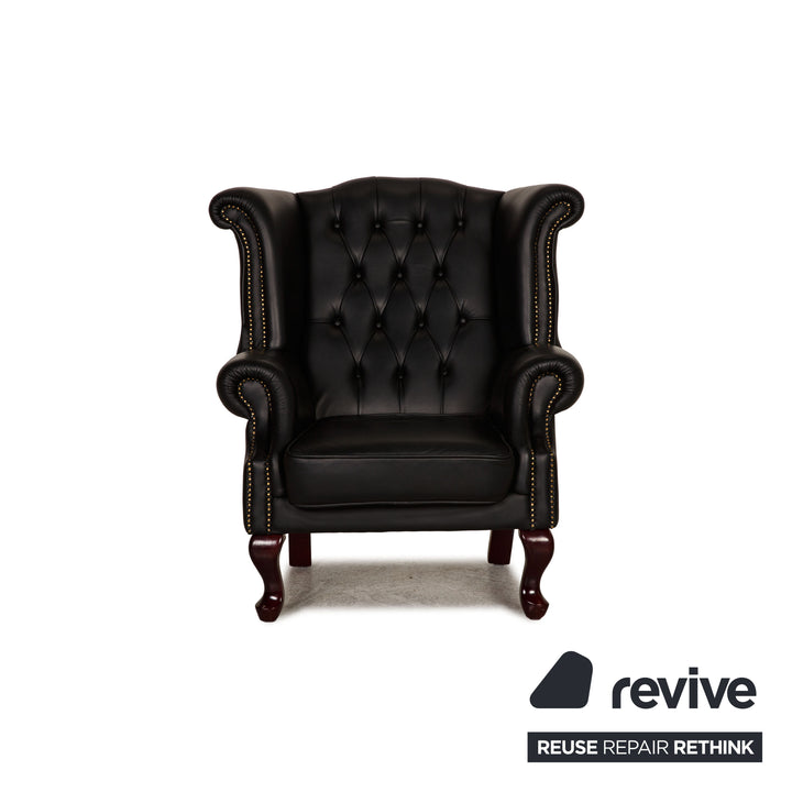 Chesterfield Leder Sessel Schwarz