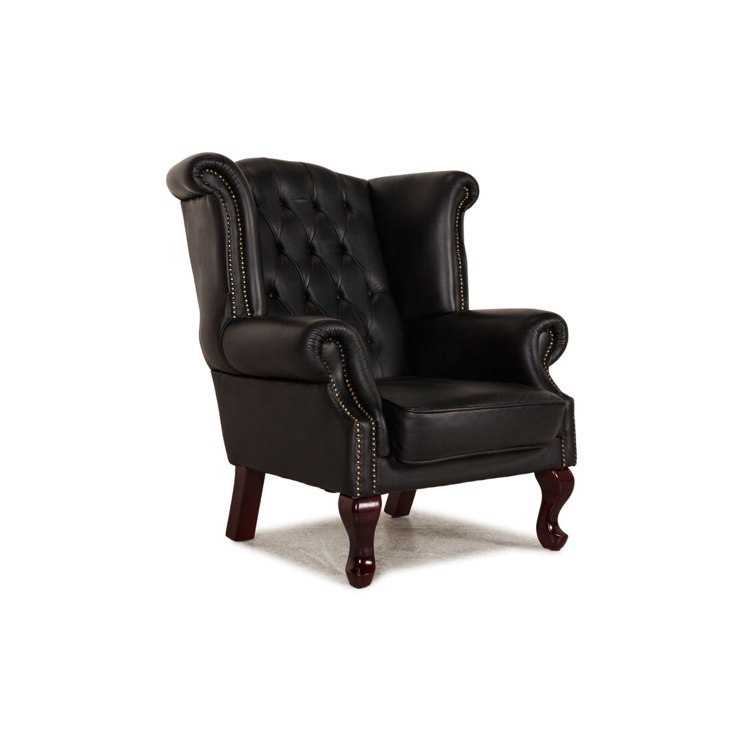 Chesterfield Leder Sessel Schwarz
