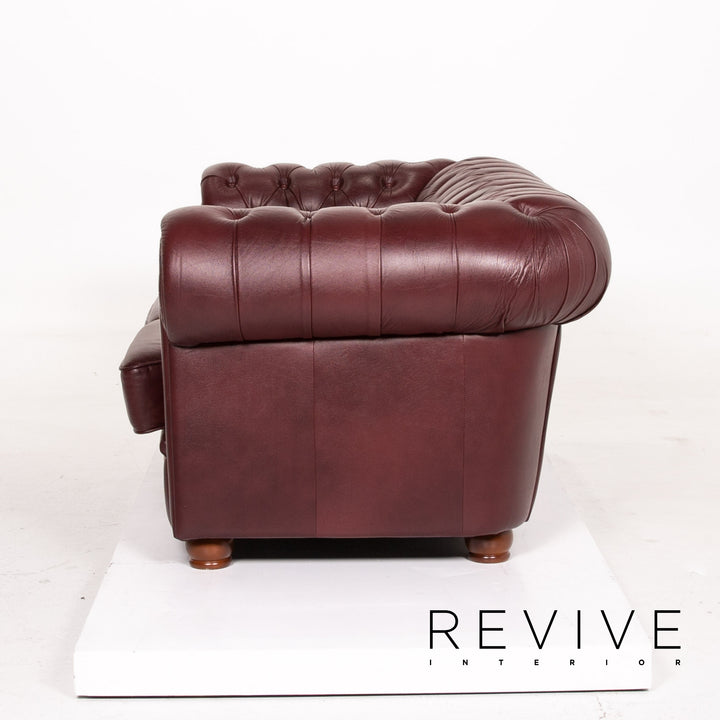 Chesterfield Leder Sofa Bordeaux Rot Zweisitzer Vintage Retro Couch #14451