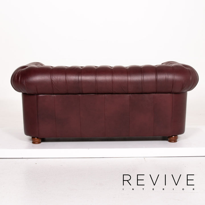 Chesterfield Leder Sofa Bordeaux Rot Zweisitzer Vintage Retro Couch #14451