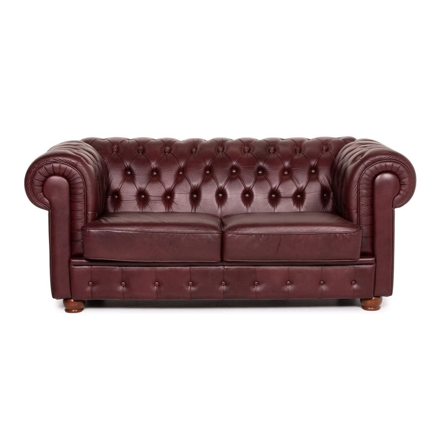 Chesterfield Leder Sofa Bordeaux Rot Zweisitzer Vintage Retro Couch #14451