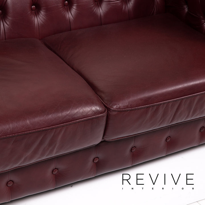 Chesterfield Leder Sofa Bordeaux Rot Zweisitzer Vintage Retro Couch #14451