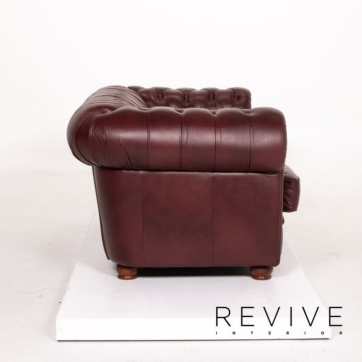 Chesterfield Leder Sofa Bordeaux Rot Zweisitzer Vintage Retro Couch #14451