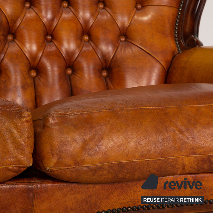 Chesterfield Leather Sofa Brown Three Seater Couch Vintage