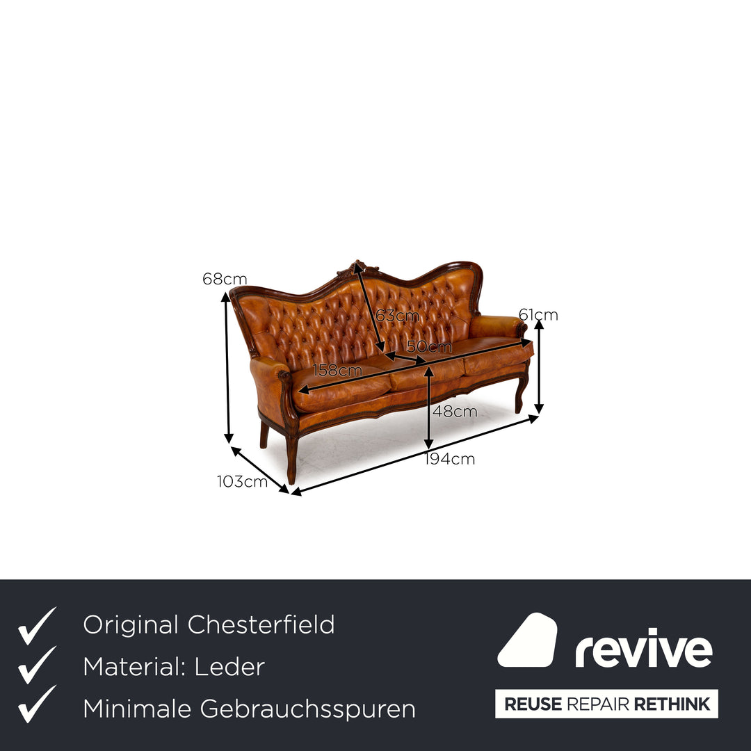 Chesterfield Leder Sofa Braun Dreisitzer Couch Vintage