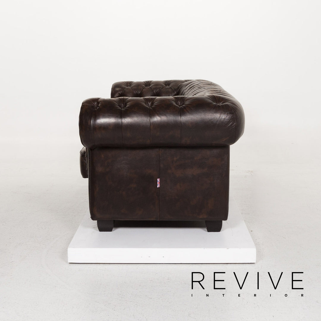 Chesterfield Leder Sofa Braun Dunkelbraun Dreisitzer Retro Vintage Couch #13334