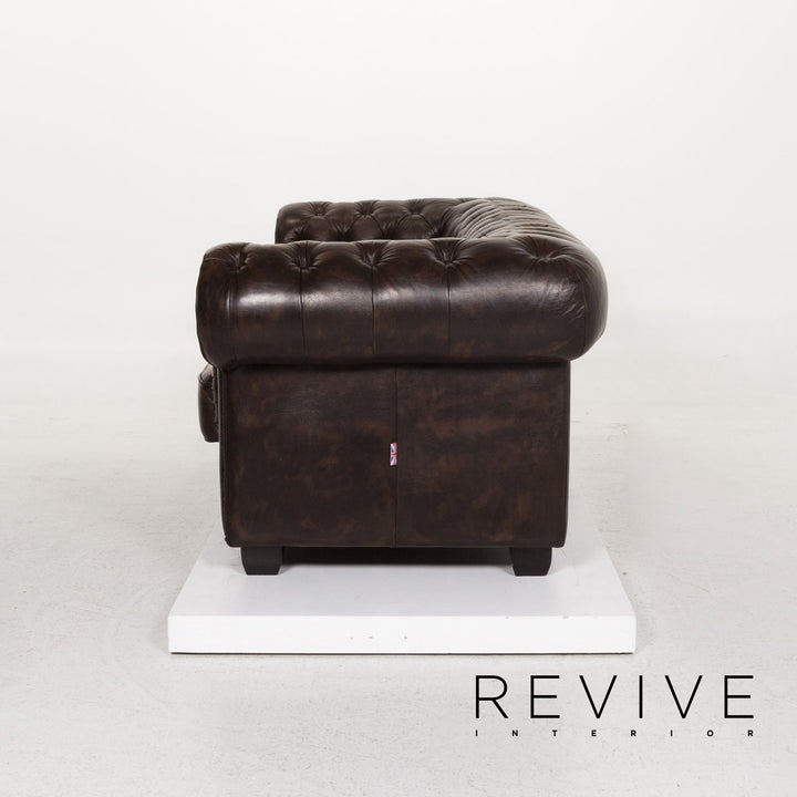 Chesterfield Leder Sofa Braun Dunkelbraun Dreisitzer Retro Vintage Couch #13334