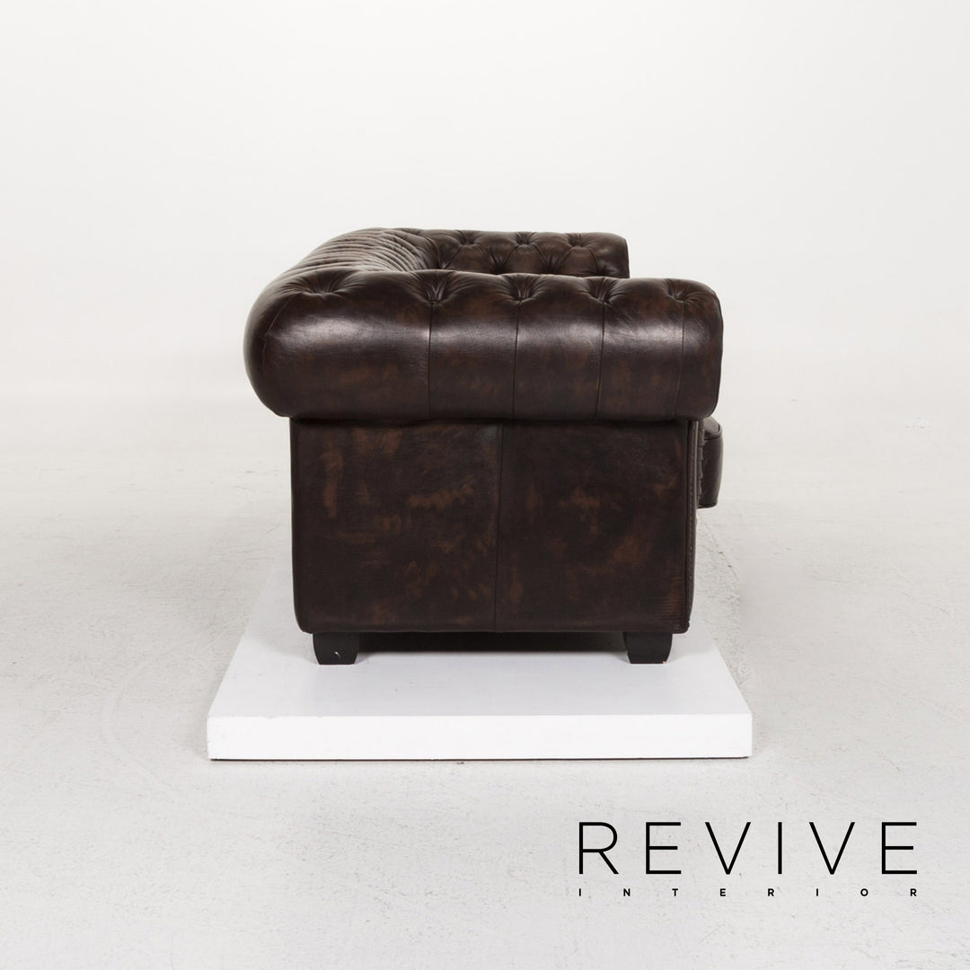 Chesterfield Leder Sofa Braun Dunkelbraun Dreisitzer Retro Vintage Couch #13334