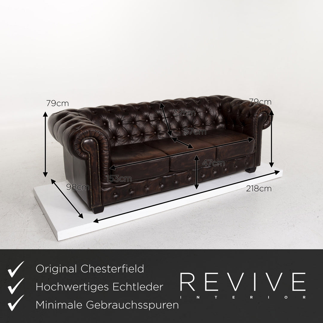 Chesterfield Leder Sofa Braun Dunkelbraun Dreisitzer Retro Vintage Couch #13334