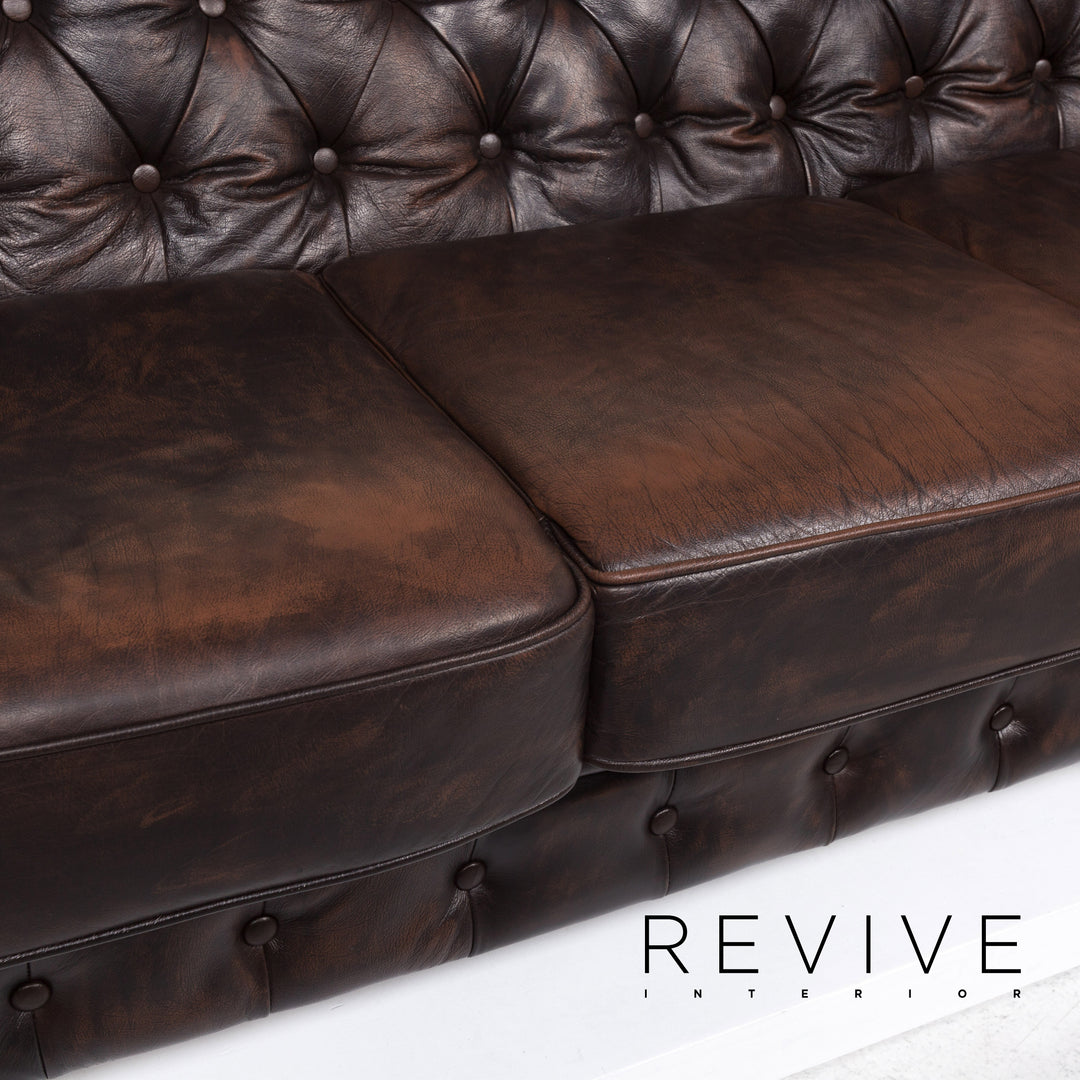 Chesterfield Leder Sofa Braun Dunkelbraun Dreisitzer Retro Vintage Couch #13334