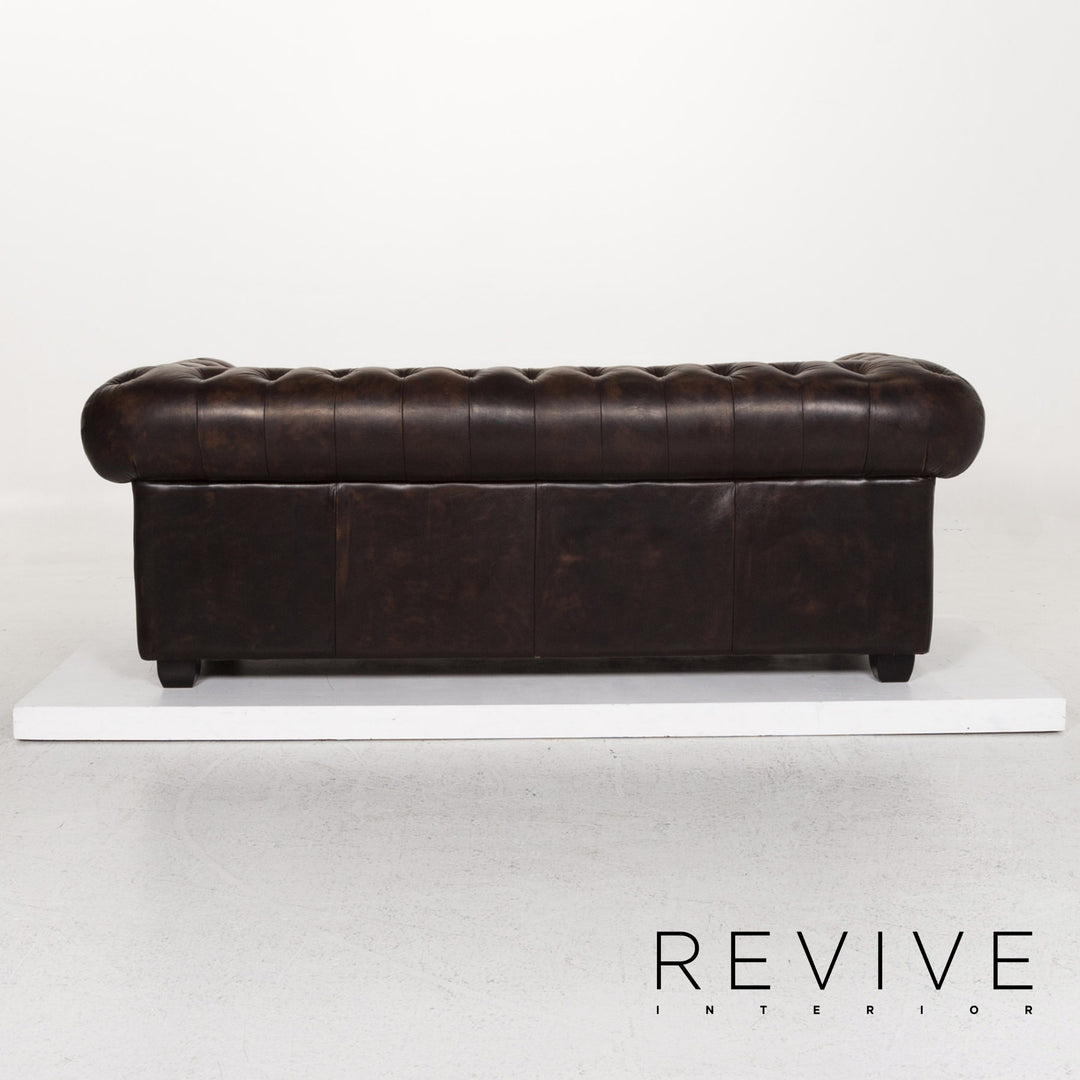 Chesterfield Leder Sofa Braun Dunkelbraun Dreisitzer Retro Vintage Couch #13334