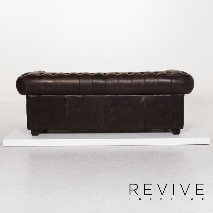 Chesterfield Leder Sofa Braun Dunkelbraun Dreisitzer Retro Vintage Couch #13334