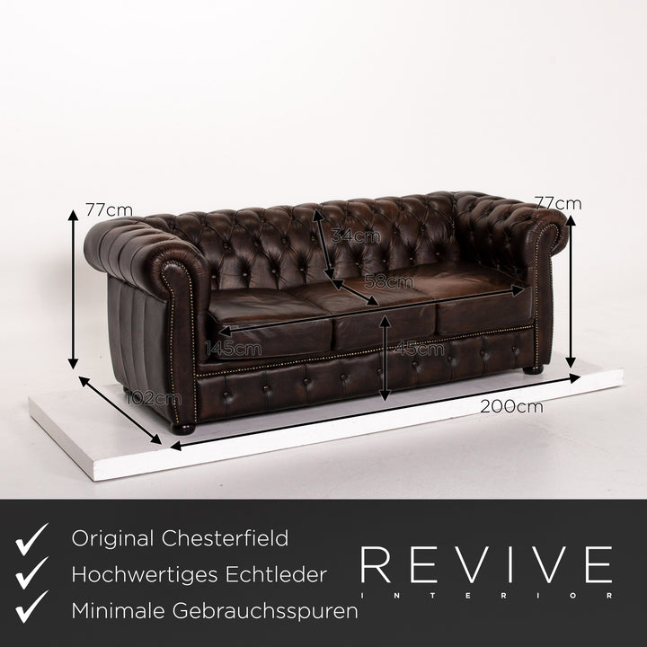 Chesterfield Leder Sofa Braun Dunkelbraun Retro Vintage Couch #13673
