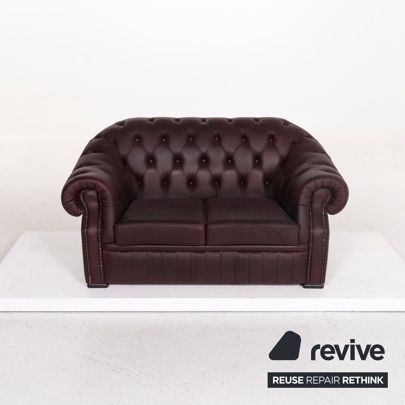 Chesterfield Leder Sofa Braun Violett Zweisitzer Retro Couch 