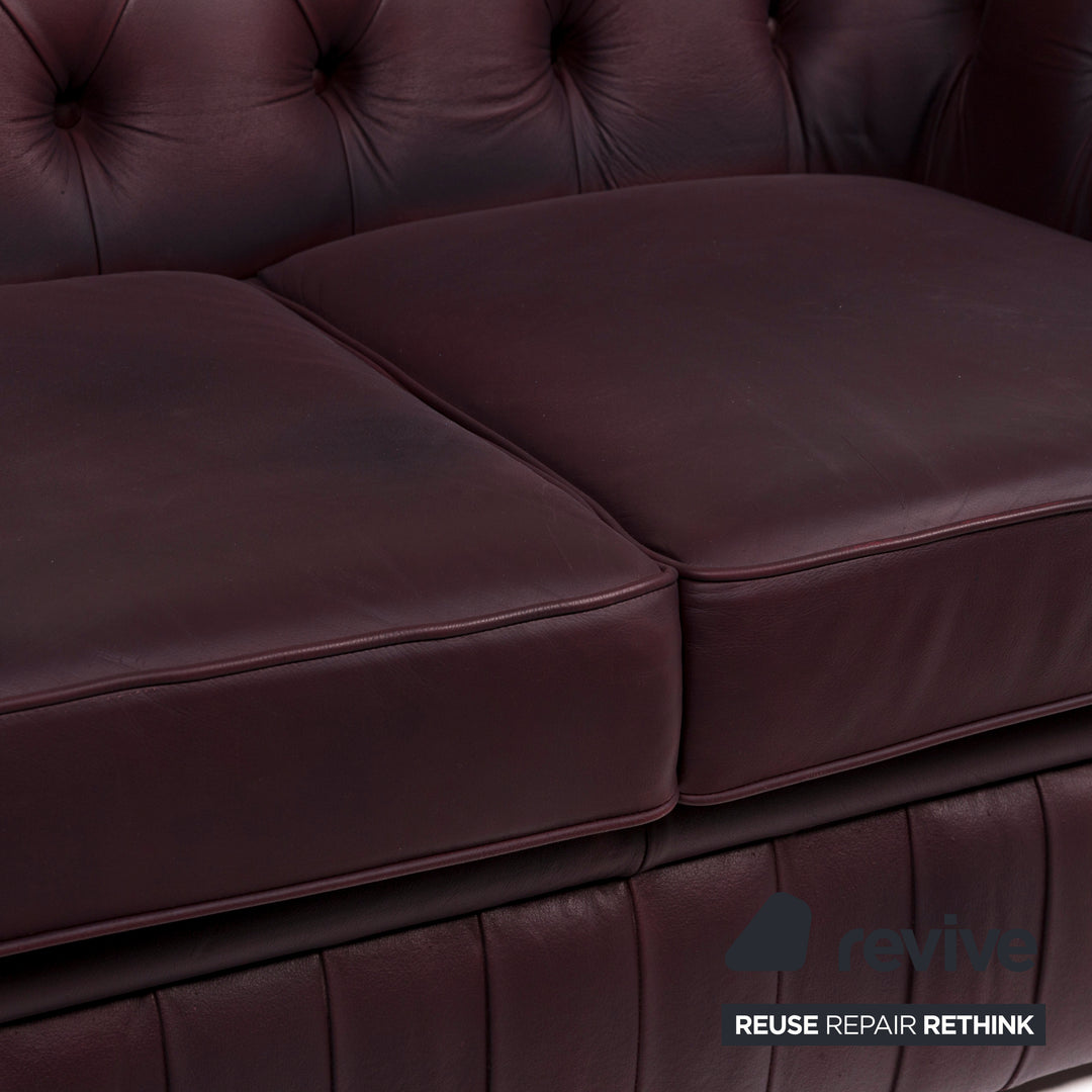 Chesterfield Leather Sofa Brown Purple Two Seater Retro Couch #12177