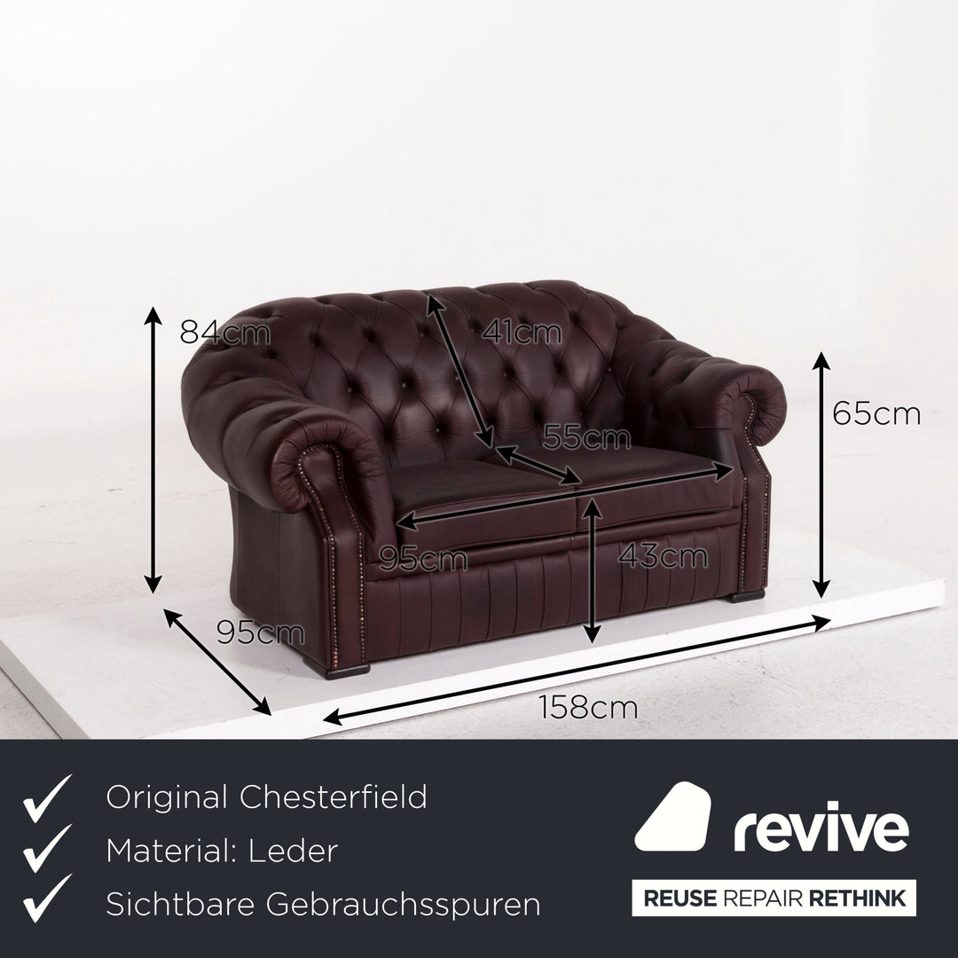 Chesterfield Leder Sofa Braun Violett Zweisitzer Retro Couch #12177