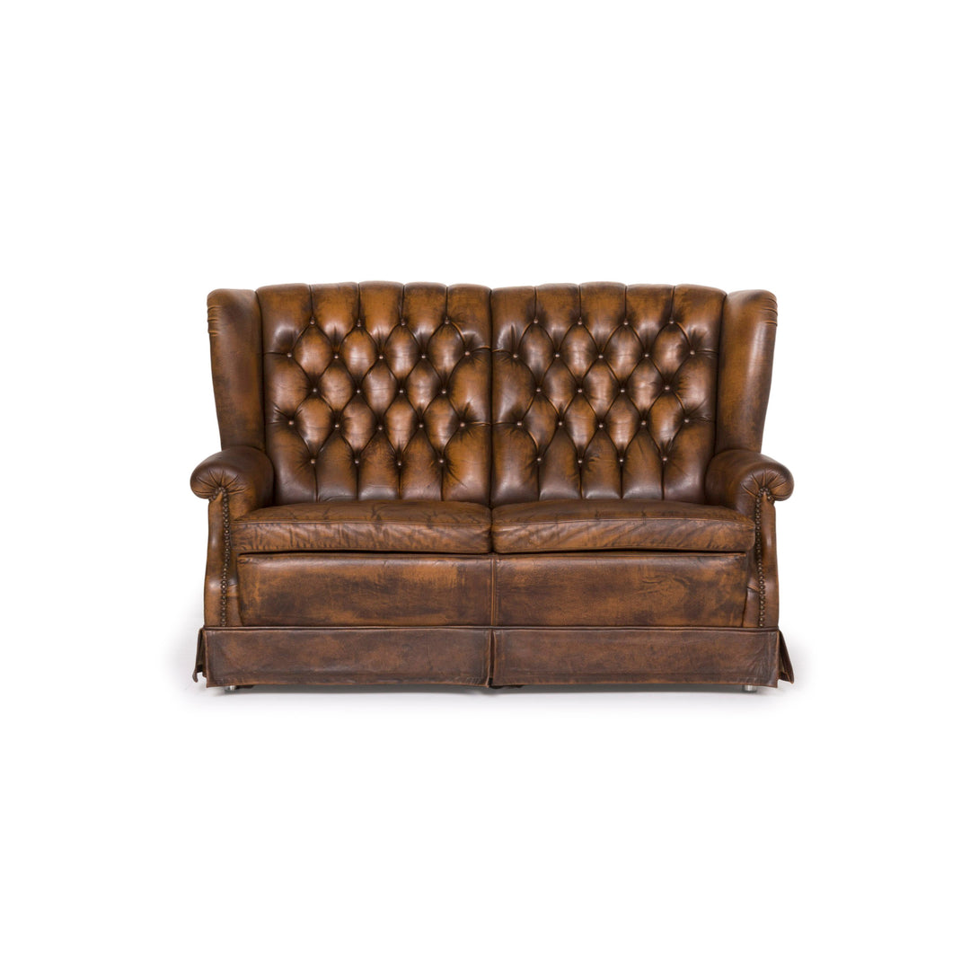 Chesterfield Leather Sofa Brown Two Seater #12276