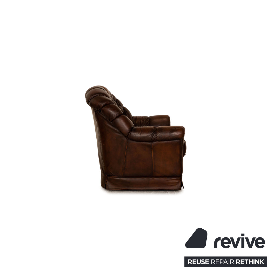 Chesterfield Leder Sofa Garnitur Braun Dunkelbraun Dreisitzer Zweisitzer Sessel Vintage Sofa Couch