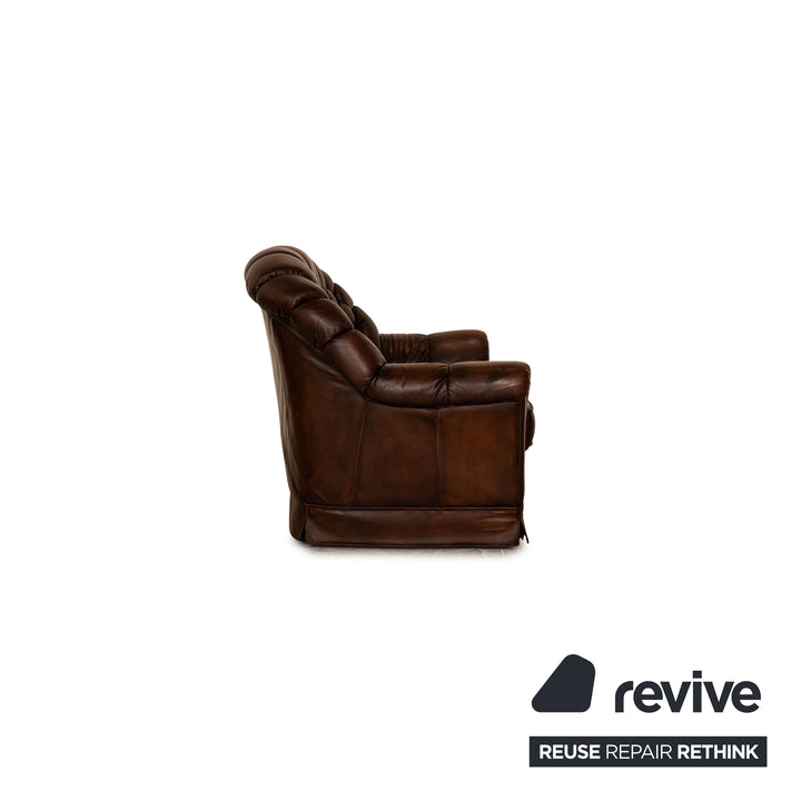 Chesterfield Leder Sofa Garnitur Braun Dunkelbraun Dreisitzer Zweisitzer Sessel Vintage Sofa Couch