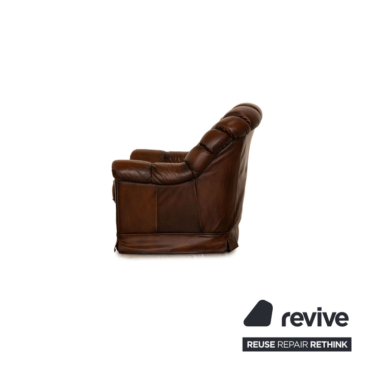 Chesterfield Leder Sofa Garnitur Braun Dunkelbraun Dreisitzer Zweisitzer Sessel Vintage Sofa Couch
