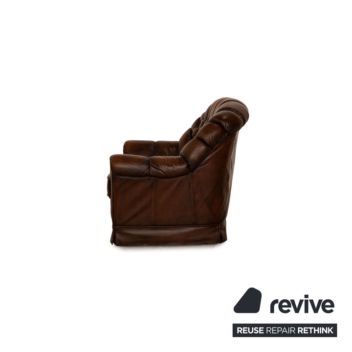Chesterfield Leder Sofa Garnitur Braun Dunkelbraun Dreisitzer Zweisitzer Sessel Vintage Sofa Couch