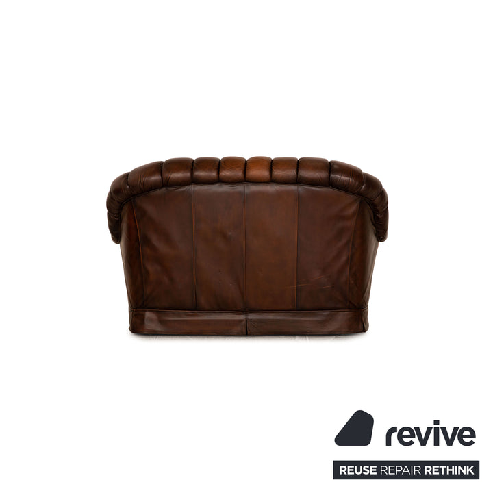 Chesterfield Leder Sofa Garnitur Braun Dunkelbraun Dreisitzer Zweisitzer Sessel Vintage Sofa Couch