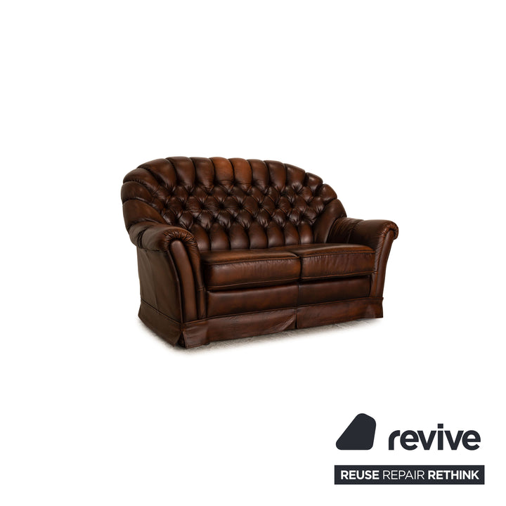 Chesterfield Leder Sofa Garnitur Braun Dunkelbraun Dreisitzer Zweisitzer Sessel Vintage Sofa Couch