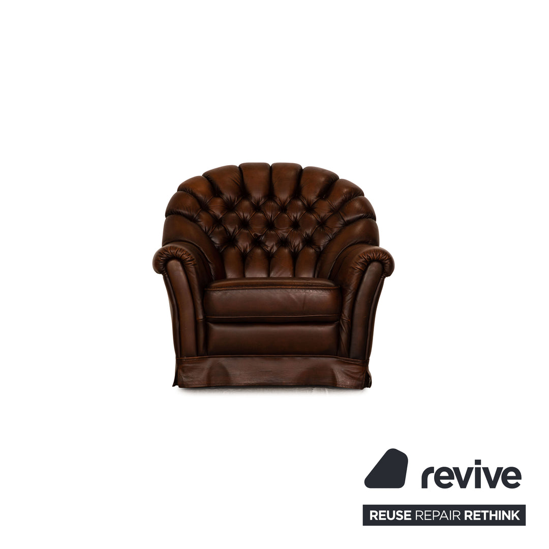 Chesterfield Leder Sofa Garnitur Braun Dunkelbraun Dreisitzer Zweisitzer Sessel Vintage Sofa Couch