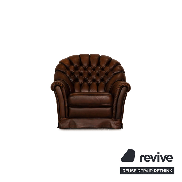 Chesterfield Leder Sofa Garnitur Braun Dunkelbraun Dreisitzer Zweisitzer Sessel Vintage Sofa Couch