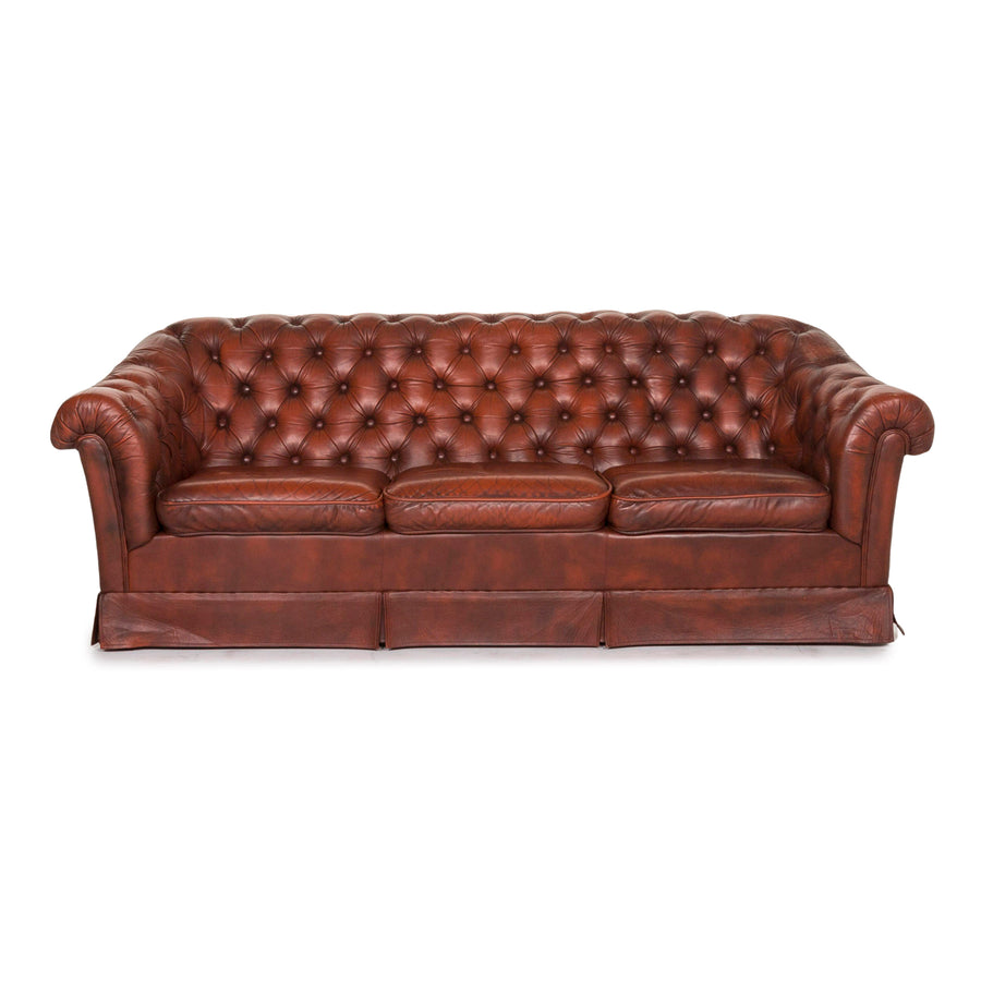 Chesterfield Leather Sofa Red Three Seater Retro Vintage Couch #12695