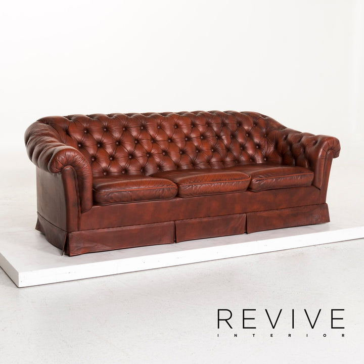 Chesterfield Leder Sofa Rot Dreisitzer Retro Vintage Couch #12695