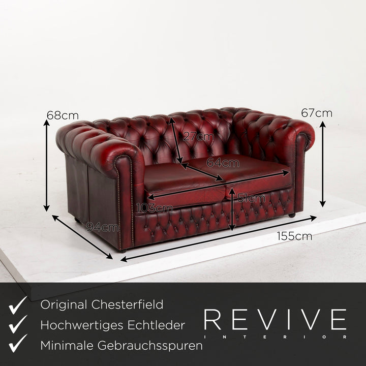 Chesterfield Leder Sofa Rot Zweisitzer Retro Vintage Couch #12786