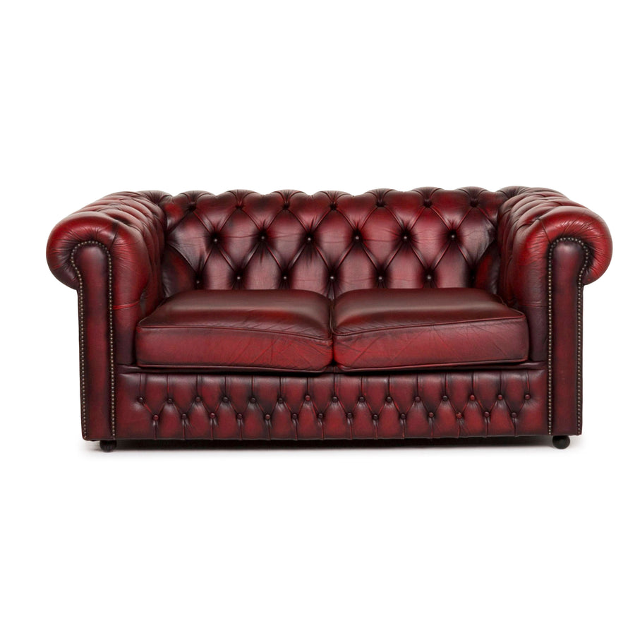 Chesterfield Leder Sofa Rot Zweisitzer Retro Vintage Couch #12786