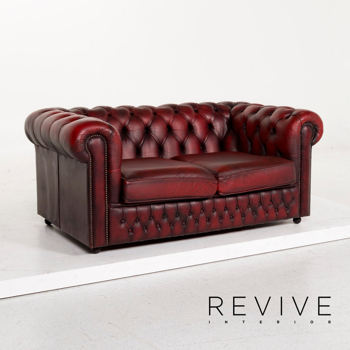 Chesterfield Leder Sofa Rot Zweisitzer Retro Vintage Couch #12786