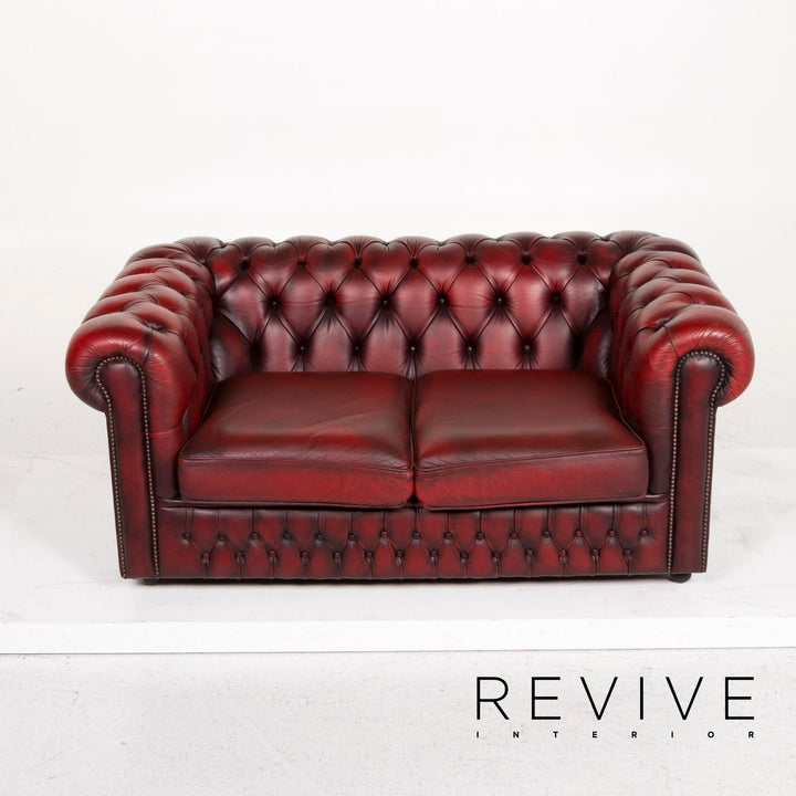 Chesterfield Leder Sofa Rot Zweisitzer Retro Vintage Couch #12786