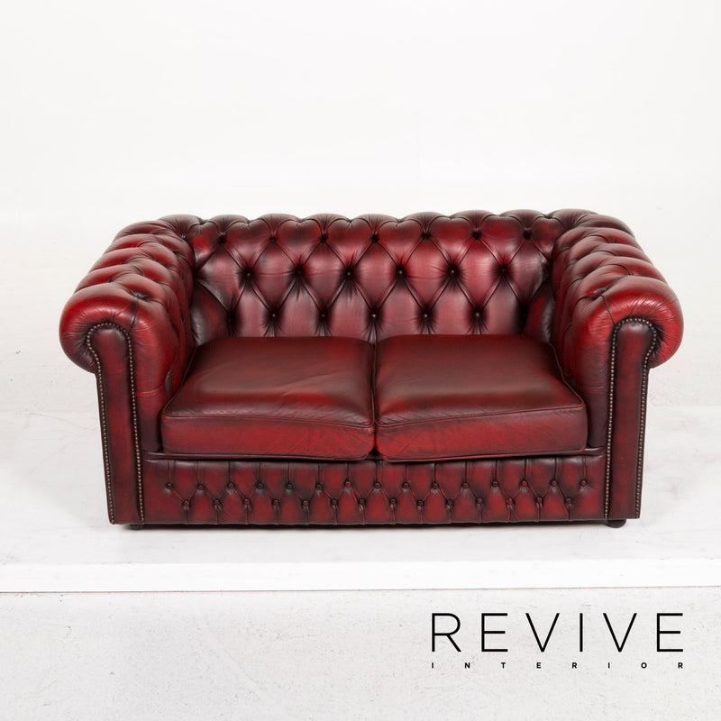 Chesterfield Leder Sofa Rot Zweisitzer Retro Vintage Couch 