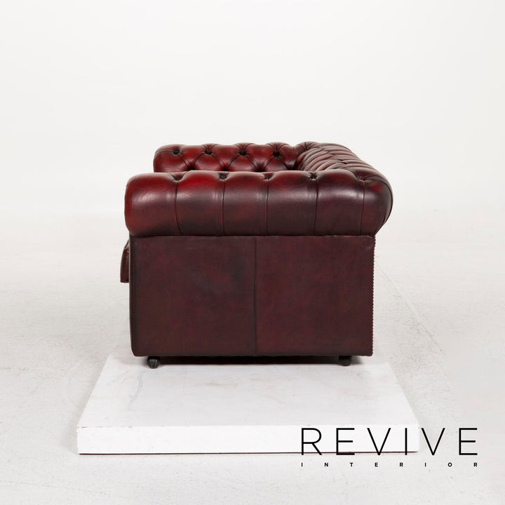 Chesterfield Leder Sofa Rot Zweisitzer Retro Vintage Couch #12786