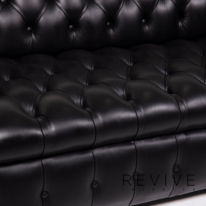 Chesterfield Leather Sofa Black Three Seater #14551