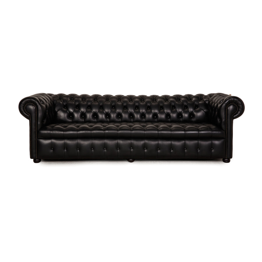 Chesterfield Leather Sofa Black Four Seater