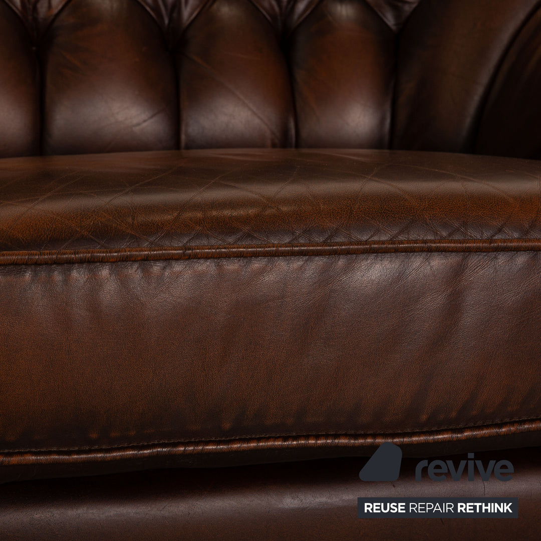 Chesterfield Leder Zweisitzer Braun Dunkelbraun Vintage Sofa Couch