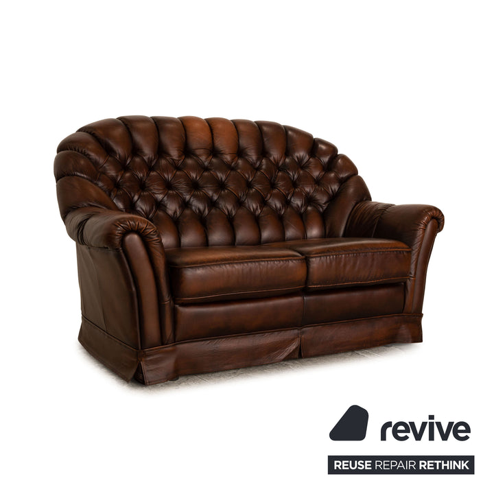 Chesterfield Leder Zweisitzer Braun Dunkelbraun Vintage Sofa Couch